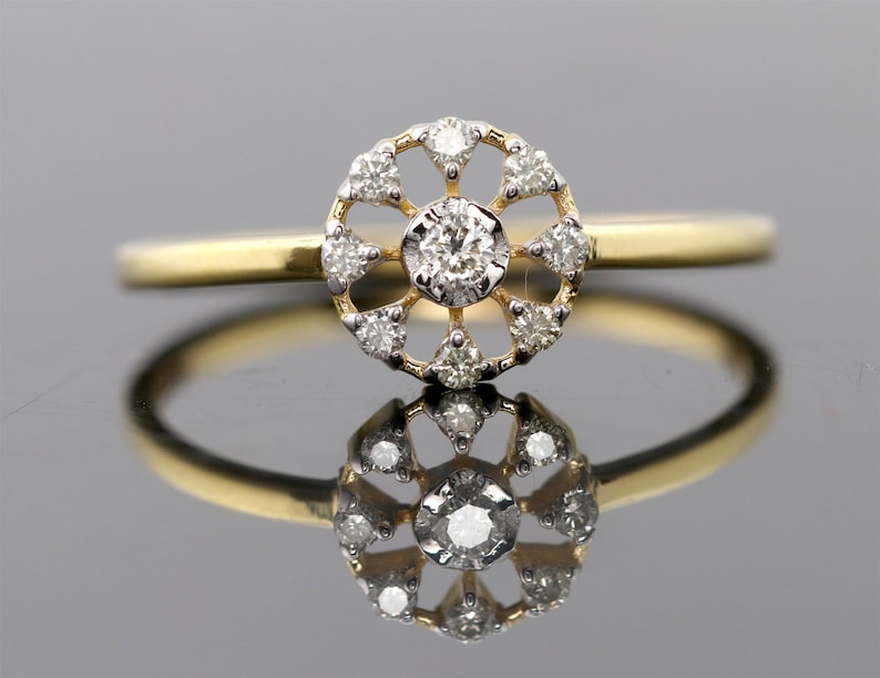 0.14 CT Natural Certified Diamond G \u2013 H Color 10K Yellow Gold Ring