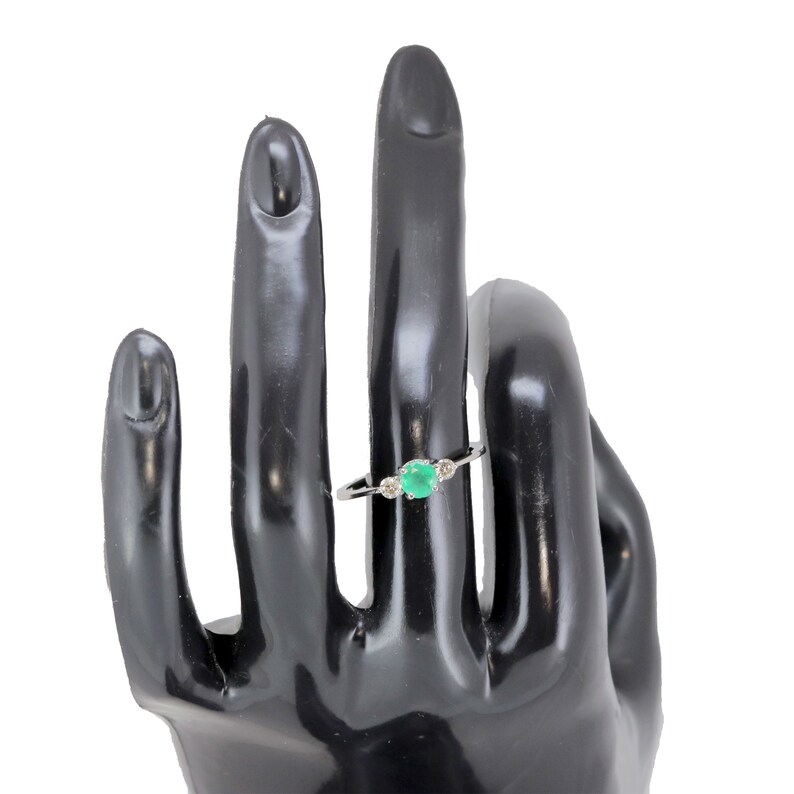 0.57 Tcw Diamond Emerald Three Stone Engagement Diamond Ring SDR 130