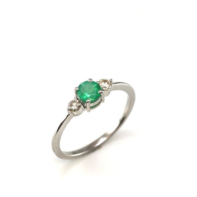 0.57 Tcw Diamond Emerald Three Stone Engagement Diamond Ring SDR 130