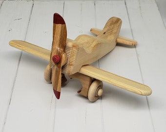 Wooden Single Wing Plane with Finger Holes 12mos to 7yrs