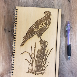 Laser Engraved Hawk Scene Wood Journal – Left-Hand Friendly