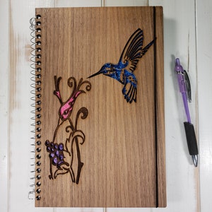 Laser Cut Hummingbird Lined Journal - Can Be Made Left Handed - Perfect for Bird Lovers