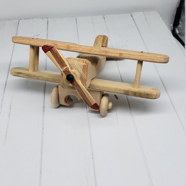Wooden Biplane with Finger Holes 12mos to 7yrs