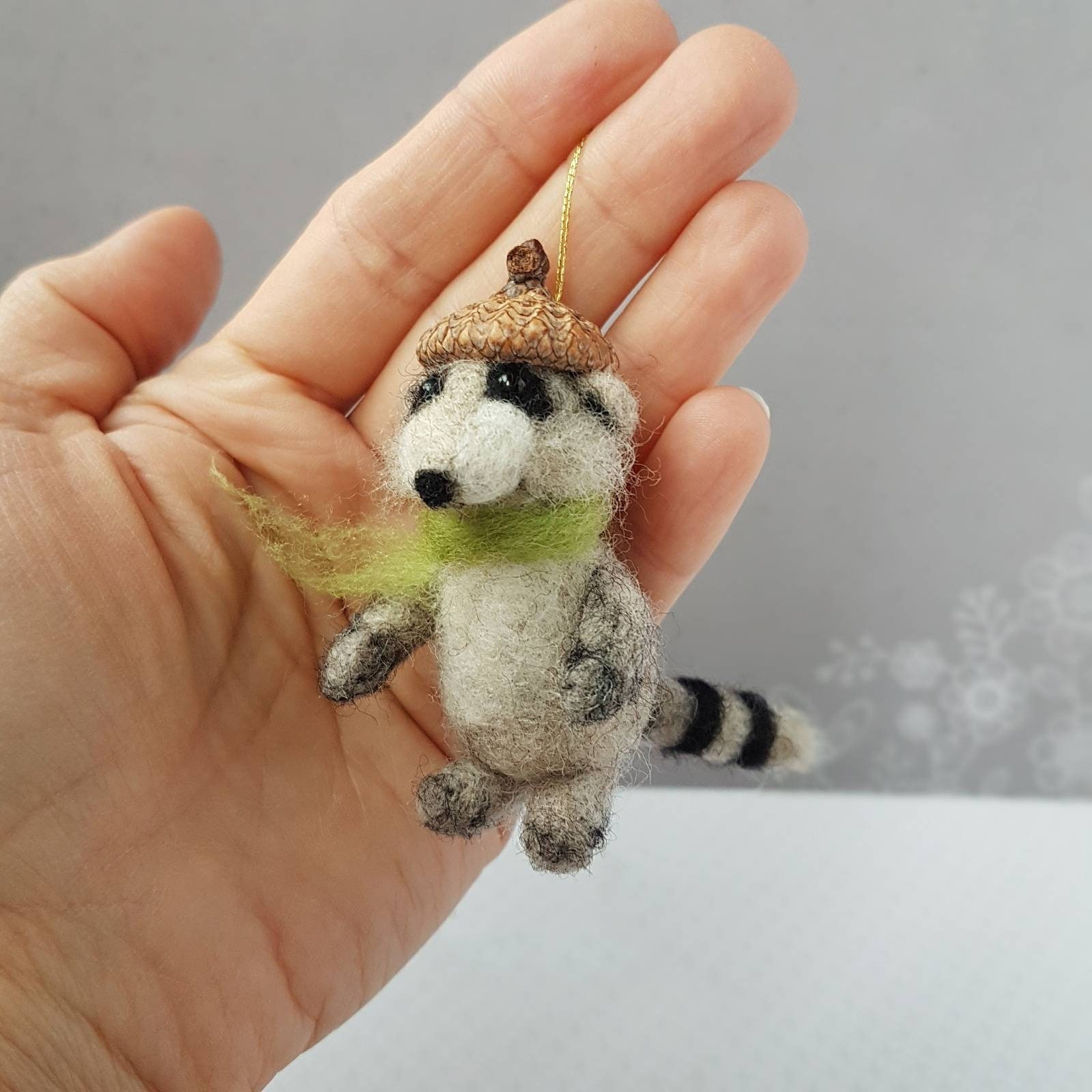 Raccoon ornament Felt raccoon Christmas ornaments Needle Etsy