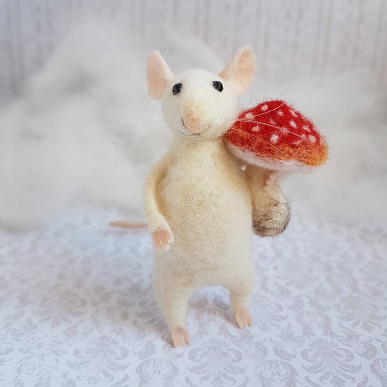 Felt mouse with mushroom Needle felted animal Wool mouse Etsy