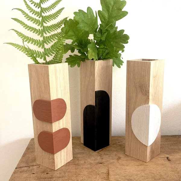 Vase pour fleurs séchées - en bois de chêne naturel fait à la main