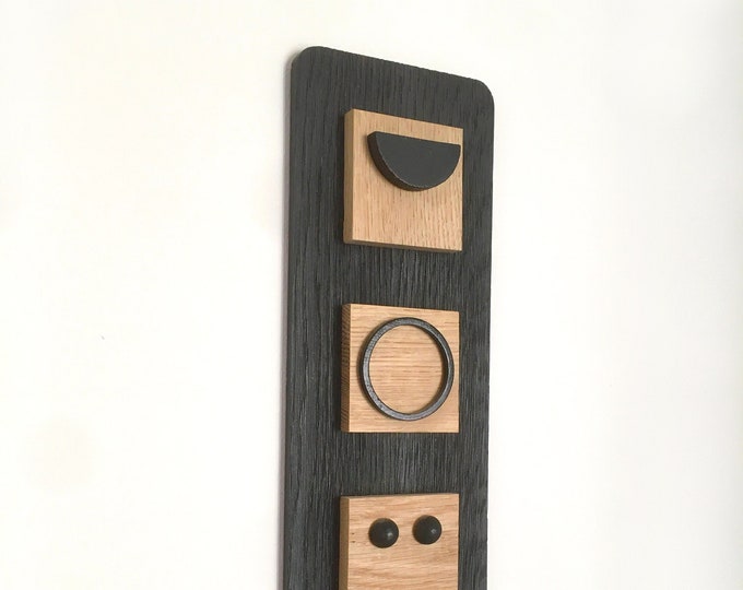 Relief wall painting - geometric wall decoration in wood collage on oak wood - handmade in France