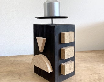 Portavelas de madera geométrico