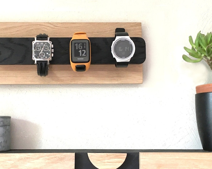 Oak wall-mounted watch holder - handmade in France - men's gift
