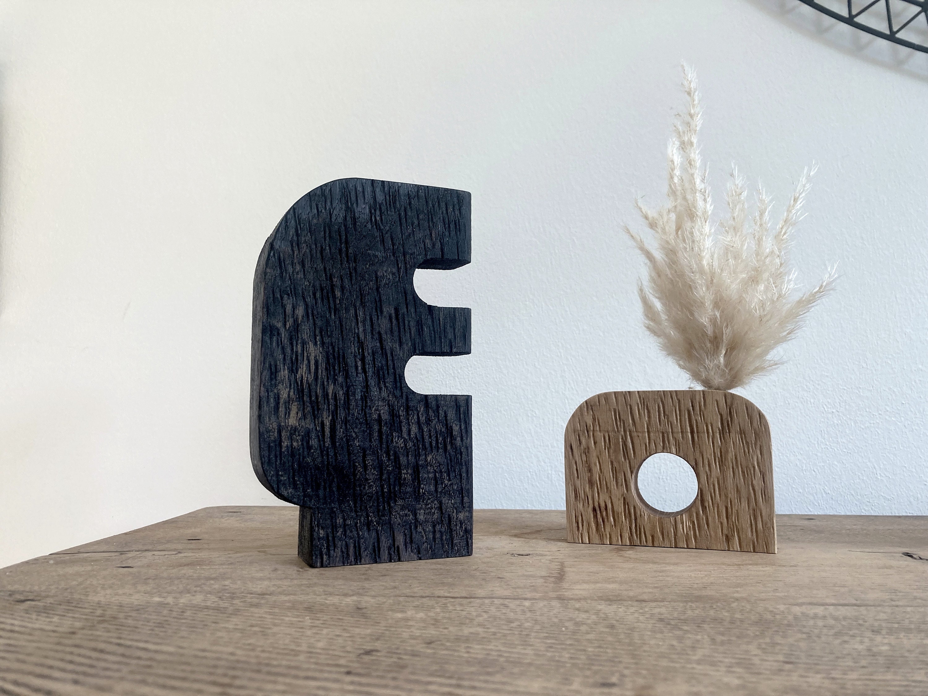 Duo de Vases Pour Fleurs Séchées - Pique en Bois Chêne Fait à La Main France