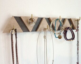 Porta joyas - porta llaves de pared de madera geométrica / organizador de joyas