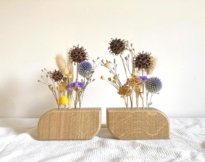Oak wood vase for dried flowers - Dried flower holder - Handmade gift idea from France