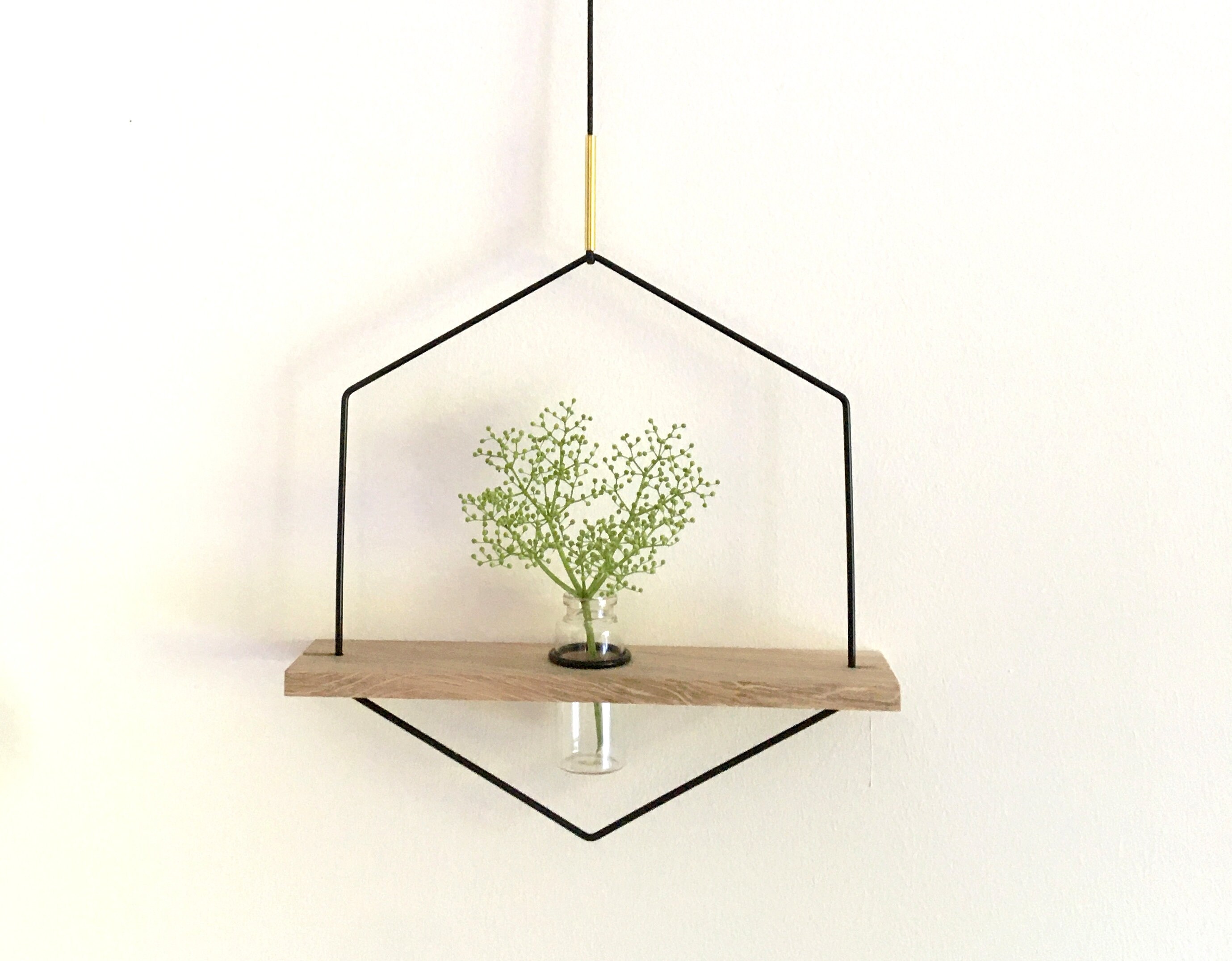 Soliflore Hexagonal Suspendu - Vase Mural Support Pour Bouture Chêne et Métal Made in France Cadeau