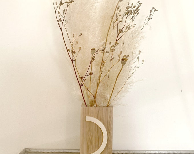 Natural oak wooden vase for dried flowers - gift for women handmade in France