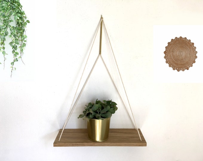 Geometric oak wood wall shelf
