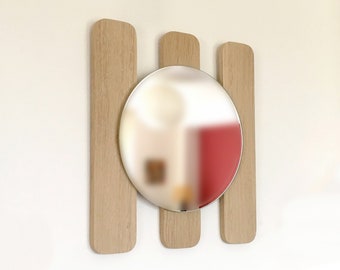 Espejo geométrico y minimalista - en madera de roble natural - hecho a mano en Francia