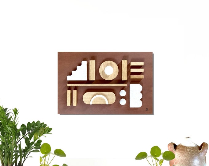 Oak Wood and Concrete Painting - Relief Wall Decor - Geometric Wall Art