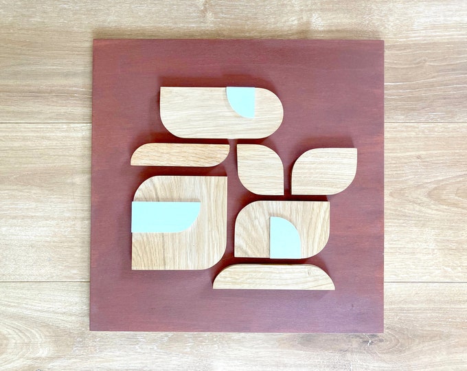 Tableau 3D - Wall decoration in relief - Geometric wall art in oak wood - unique piece handmade in France