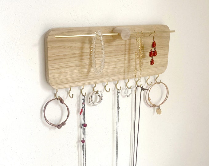 Wall mounted jewelry holder | storage for necklaces and earrings | gift for women | handmade in France | Can be fixed without holes