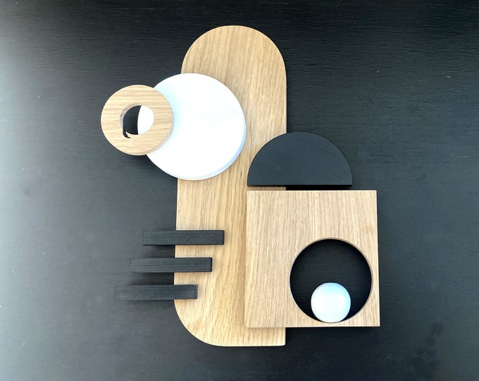 3D Painting - Relief Wall Decoration - Geometric Wall Art in Oak Wood - Unique Piece Handmade in France