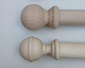 Par de remates de bola de madera maciza sin terminar adecuados para barras de cortina de 35 mm