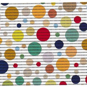 Puede incluir: Un fondo blanco con un patrón de lunares multicolores. Los lunares son de diferentes tamaños y están dispuestos en un patrón aleatorio. Los lunares son rojos, naranjas, amarillos, verdes, azules, morados y marrones.