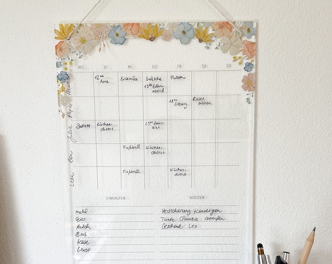 Featured listing image: Family planner (approx. A3) monthly planner weekly plan made of acrylic | Weekly planner | Wall planner | Meal plan | Organizer || HEART & PAPER