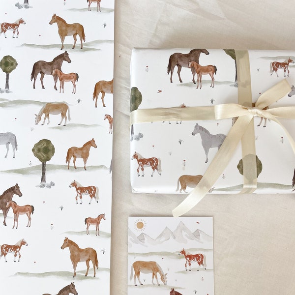 Geschenkpapier "Pferde" GP_20 | Din A2 |  Kinder | Mädchen | Pferd | Pony | Reiten | Geburtstag | Illustration || HERZ & PAPIER