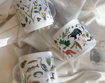Set of 3 XL cups "Into Nature" - Ceramic | Mug | Porcelain | Nature | Forest | Watercolor | Water color || HERZ & PAPIER