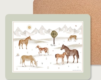 Placemat "Horses" made of melamine and cork | sturdy, robust | Placemat | Set | Children | Horse | Pony | Riding || HERZundPAPIER HERZ & PAPIER