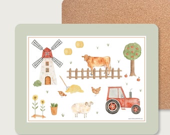 Placemat "Farm" made of melamine and cork | sturdy, robust | placemat | set | children | tractor || HERZundPAPIER HERZ & PAPIER