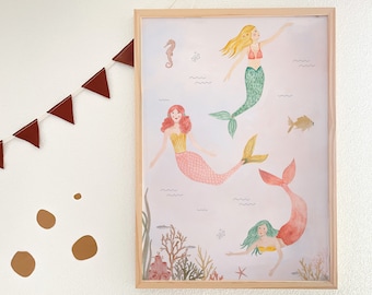Poster Mermaids A3 | Print | Children's poster | Art print | Children's room | child | Baby | Illustration | Mermaids | sea || HEART & PAPER