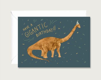 Birthday card "Gigantic Birthday" G_43 - Folding card for a birthday | Dinosaur | Gigantic | Birthday | Watercolor || HEART & PAPER