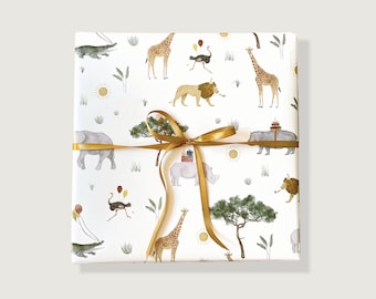 Inpakpapier "Safari" | Din A2 | kinderen | Dieren | boog | bogen | Illustratie | verjaardag | Illustratie || HART & PAPIER