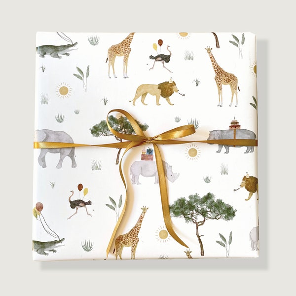 Geschenkpapier "Safari" | Din A2 |  Kinder | Tiere | Bogen | Bögen | Illustration | Geburtstag | Illustration || HERZ & PAPIER