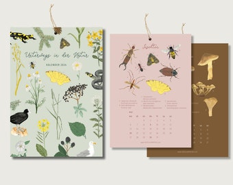 Calendar 2024 - Out and about in nature | Din A5 | Wall Calendar | nature | Plants | Botanical | Illustration | Flowers || HEART and PAPER