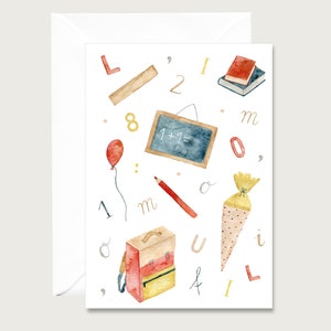 Karte zur Einschulung  Schule_01| Schule | Büchertasche | Schultüte neutral