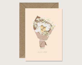 Neutral card "All Love - Bouquet of Flowers" N_18 - folding card | flowers | leaves | flowers | Floral | Bouquet || HEART & PAPER