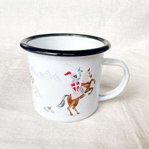 Emaille Tasse Ritter | Becher | Kinderbecher | Reiter | Burg | Aquarell | Wasserfarbe || HERZ & PAPIER