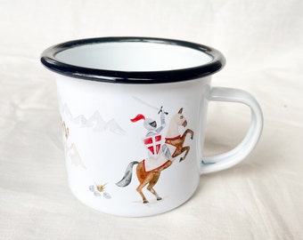 Enamel cup knight | Mug | Children's mug | Rider | Castle | Watercolor | Watercolor || HEART & PAPER