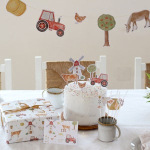 Großes Partyset "Bauernhof" | Party Deko Set Kindergeburtstag Mottoparty Cake topper Girlande Einladungen Geschenkpapier | HERZ und PAPIER