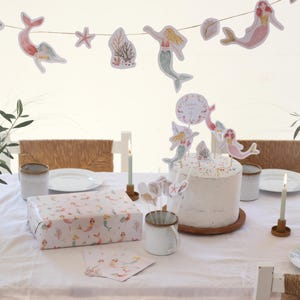Grande set per feste a tema sirena | Set di decorazioni per feste, tema compleanno bambini, topper per torta, ghirlanda, inviti, carta da regalo, sirene