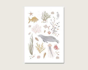 Postcard "Sealife" P_49 | Watercolor | Watercolor | Illustration | Nature | Children | Fish | sea | Corals | Underwater || HEART & PAPER