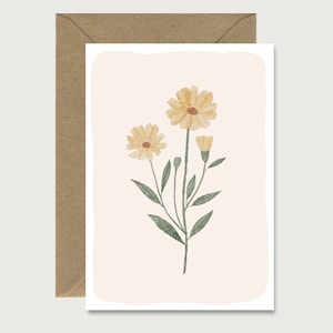 Tarjeta neutra "Flor amarilla" N_20 - tarjeta plegable | flores | hojas | flores | Flores | Cumpleaños de prímula || CORAZÓN Y PAPEL