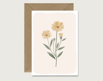 Neutral card "Flower yellow" N_20 - Folding card | Flowers | Leaves | Little flowers | Floral | Primrose birthday || HEART & PAPER