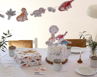 Large party set "Dinosaur" | Party decoration set children's birthday theme party cake topper garland invitations gift wrap dinos dinosaurs