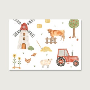 Postkarte "Bauernhof" P_76 | für Kinder | Einladung | Geburtstagseinladung | Traktor | Bulldog | Kuh | Illustration |  || HERZ & PAPIER