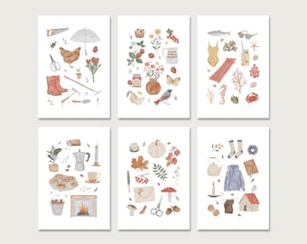 Postcards set of 6 "Collage" | Autumn | Coffee | Autumn | Summer | Slow living | Hygge | Watercolor | Illustration || HERZ & PAPIER