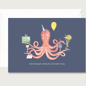 Birthday card "All kinds of good wishes" G_27 - folding card for a birthday | Octopus | Squid | Watercolor || HEART & PAPER