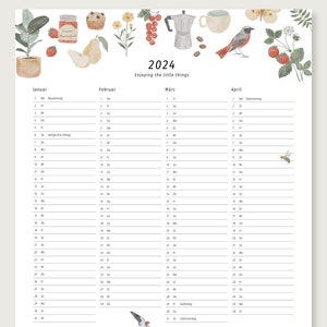 Jahreskalender 2024 Jahresübersicht Wandkalender Jahresplaner lang mit Feiertagen HERZundPAPIER Bild 6